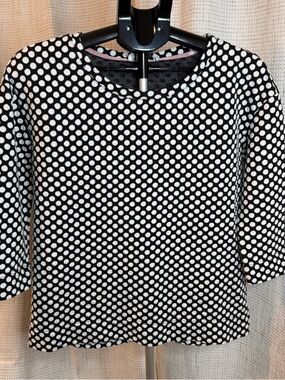Rose & Olive Black and White Polka Dot Knit Top with Pink Trim